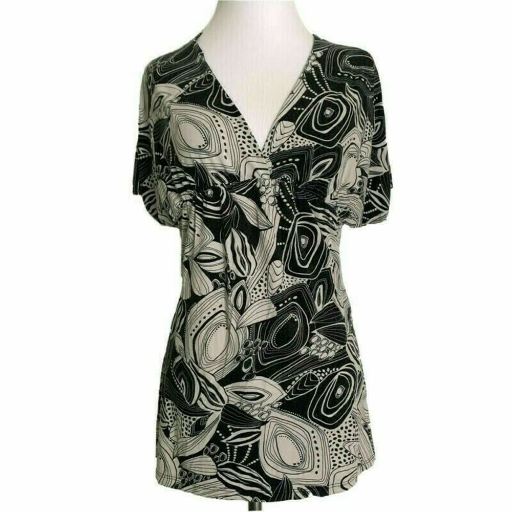 Shine New York V-Neck Dolman Sleeve Tunic Blouse Top Black Size M